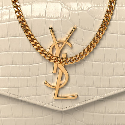 Saint Laurent Calfskin Crocodile Embossed Monogram Uptown Chain Wallet Crema Soft 9 of 12