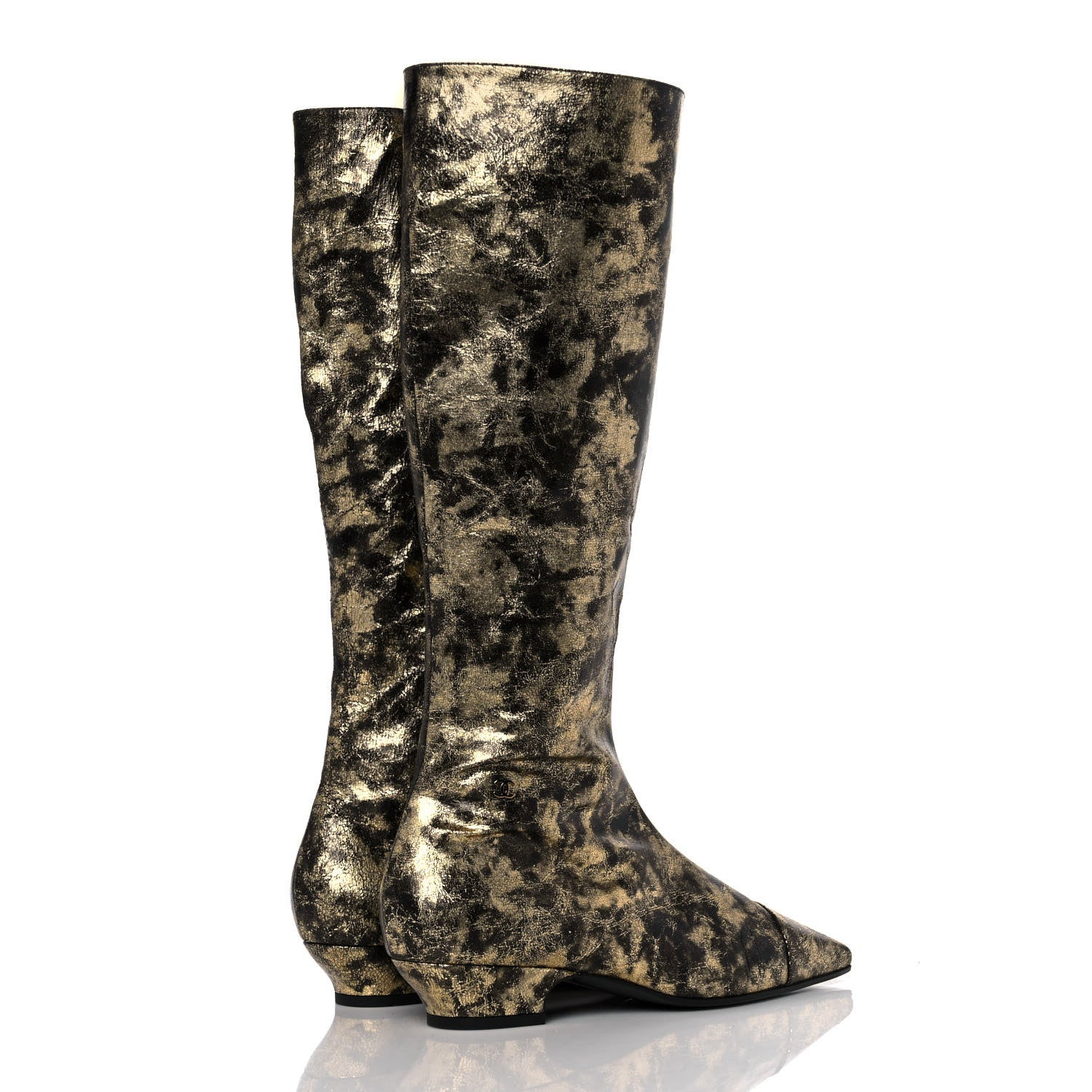 Chanel Laminated Goatskin High Boots 38 Gold 4 of 7