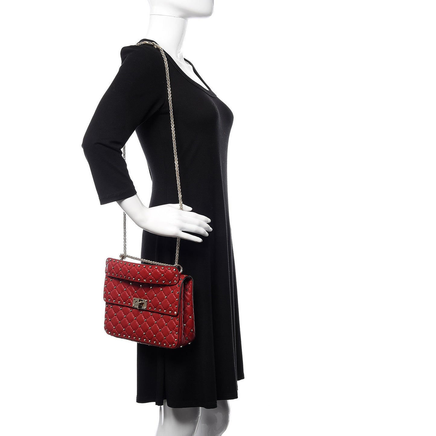 Nappa Medium Rockstud Spike Shoulder Bag Rosso Valentino