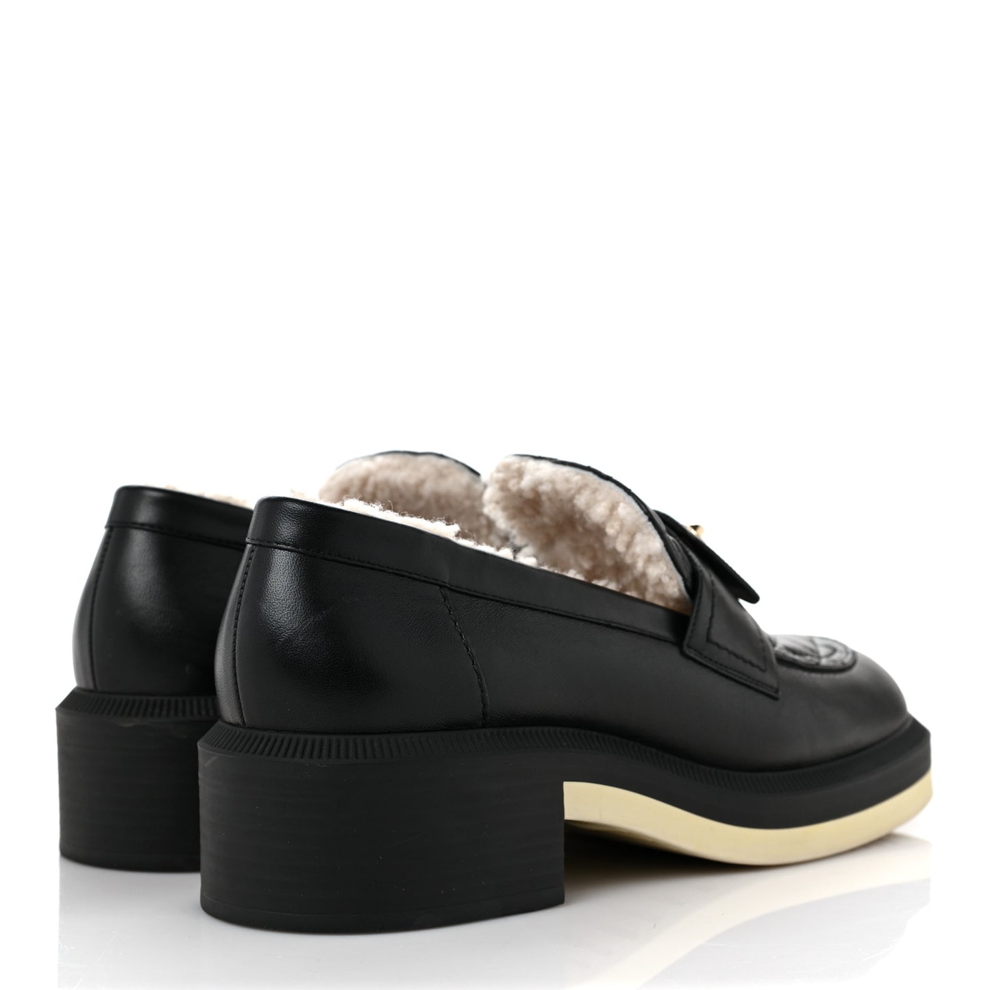 Lambskin Shearling Quilted CC Turnlock Loafers 39 Black