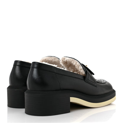 Chanel Lambskin Shearling Quilted CC Turnlock Loafers 39 Black 4 of 9