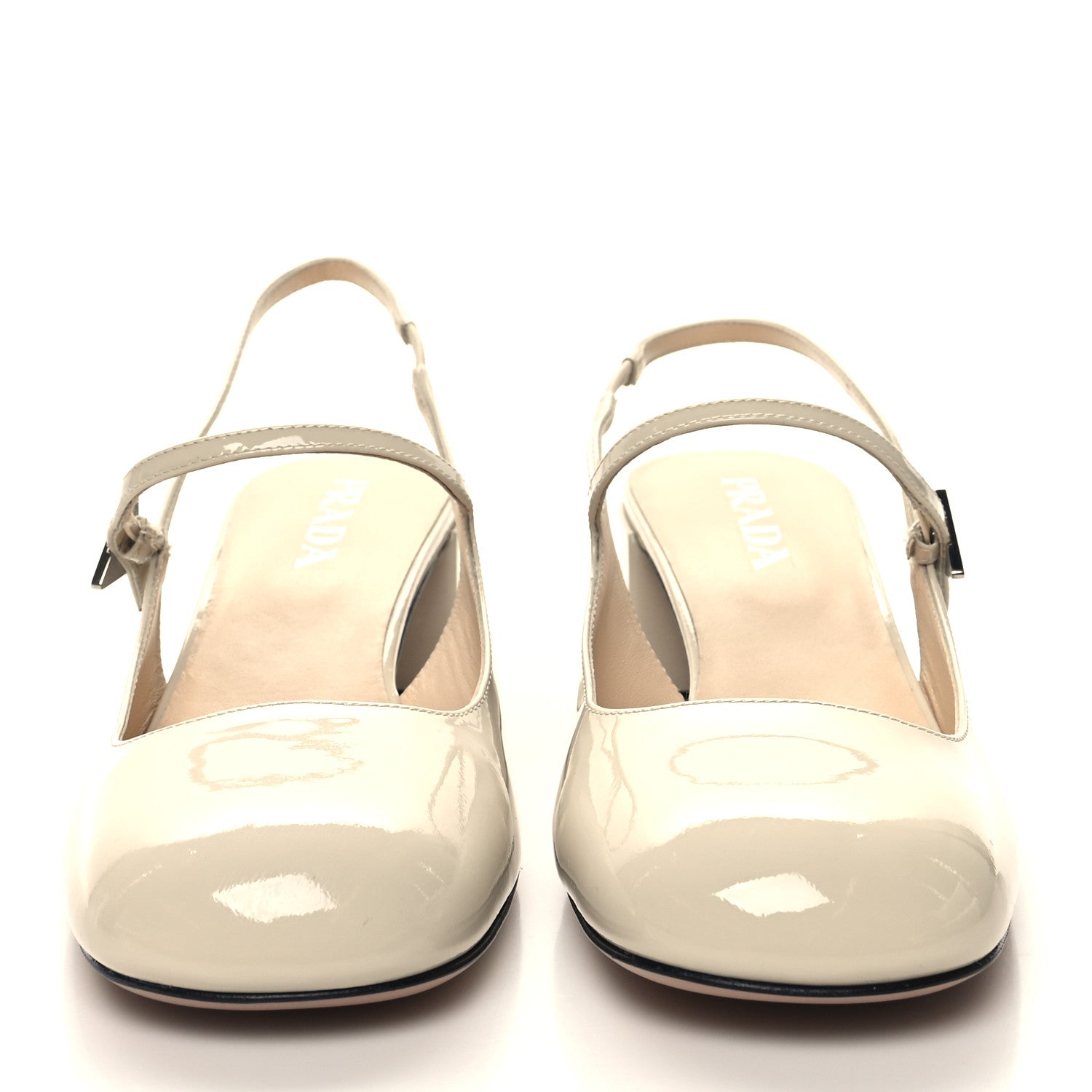Prada Patent Decolette Logo Mary Jane 45mm Slingback Pumps 40 Beige 2 of 7