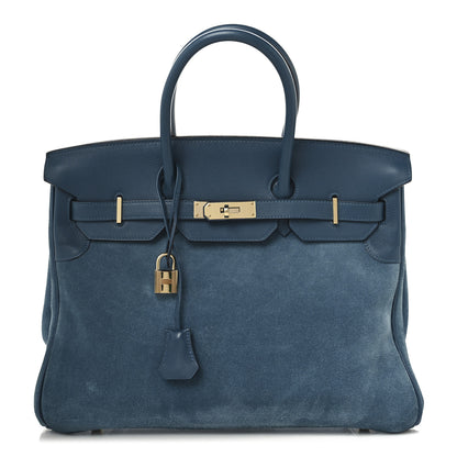 Hermes Veau Doblis Swift Grizzly Birkin 35 Bleu Thalassa 1 of 12