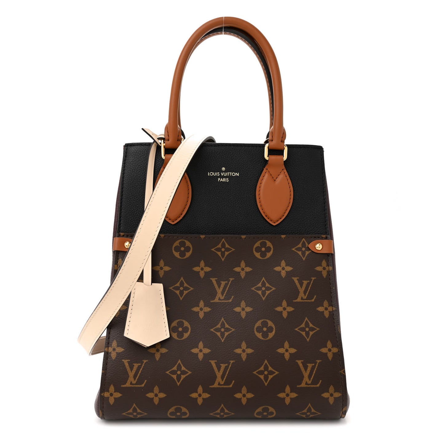Calfskin Monogram Fold Tote MM Black Wine Cream