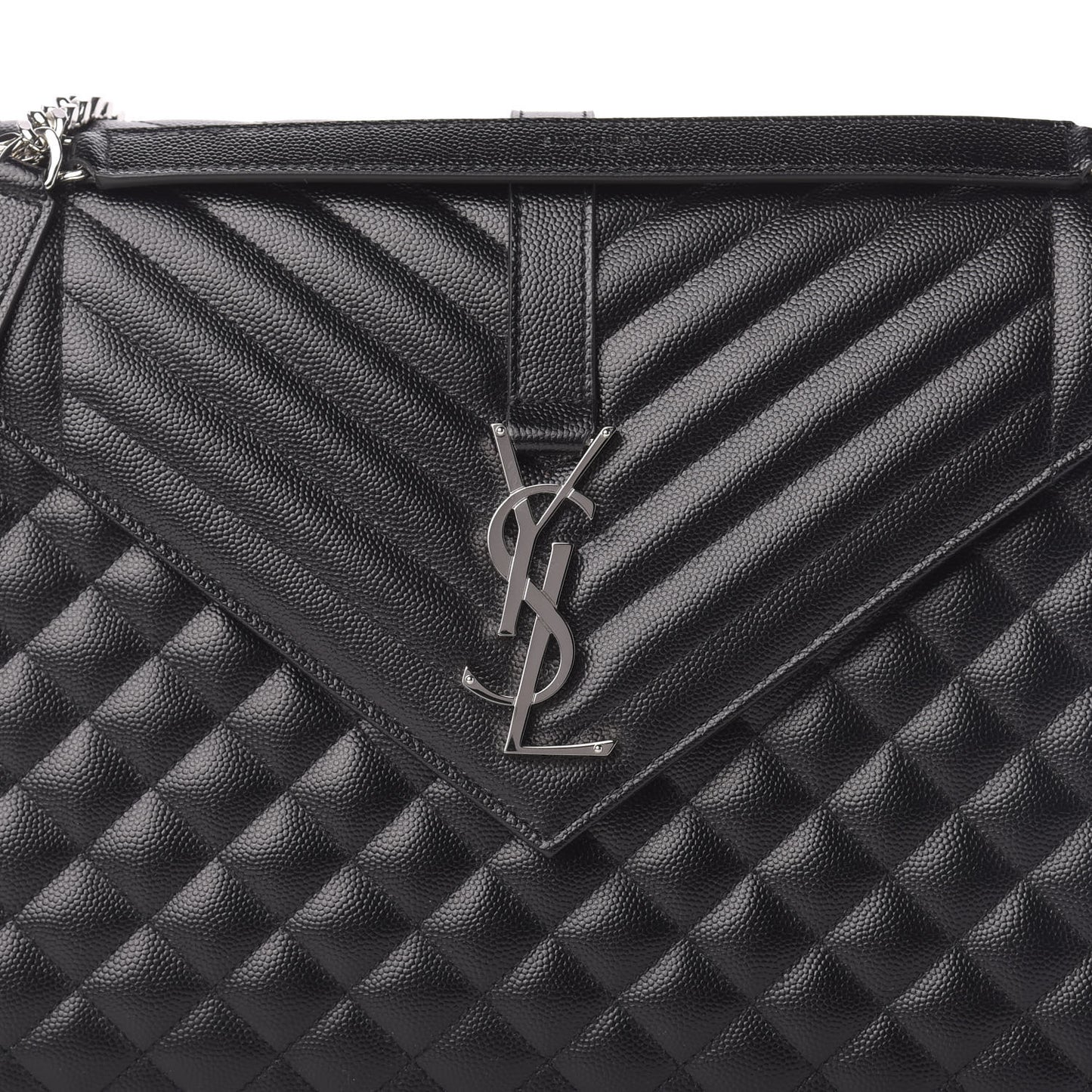 Grain De Poudre Textured Mixed Matelasse Large Triquilt Monogram Satchel Black