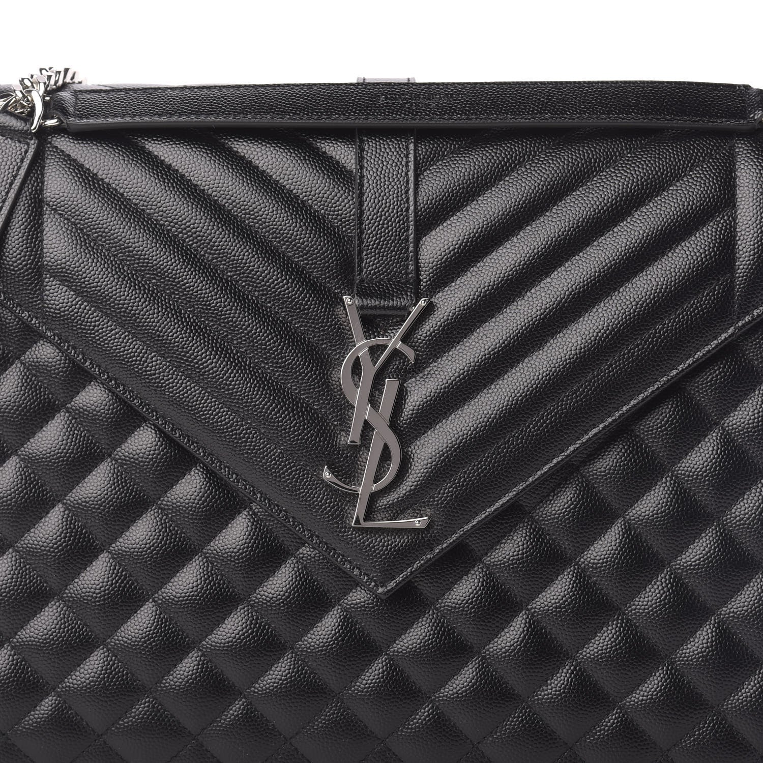 Saint Laurent Grain De Poudre Textured Mixed Matelasse Large Triquilt Monogram Satchel Black 10 of 10