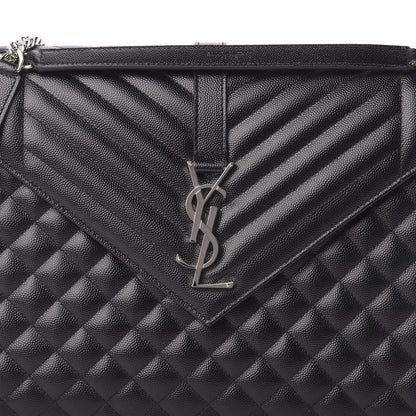 Saint Laurent Grain De Poudre Textured Mixed Matelasse Large Triquilt Monogram Satchel Black 10 of 10