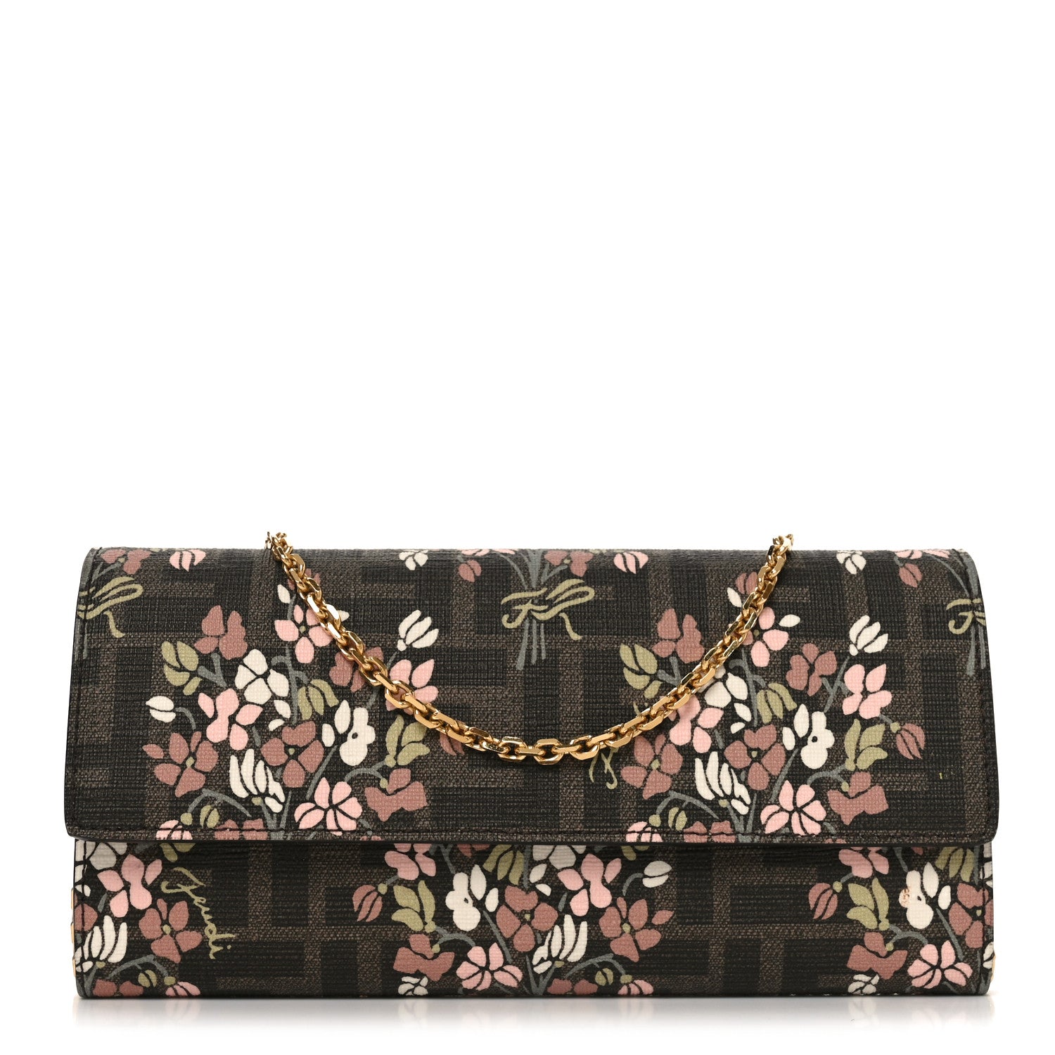Fendi Fabric Jacquard FF 1974 Bouquet Print Continental Wallet On