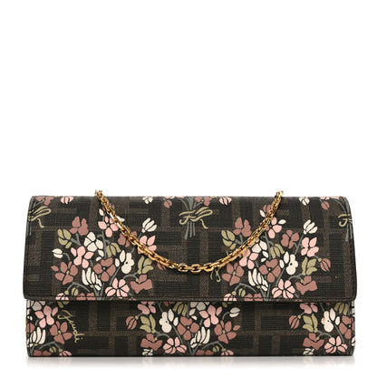 Fendi Fabric Jacquard FF 1974 Bouquet Print Continental Wallet On Chain Gold Tobacco Brown 1 of 11