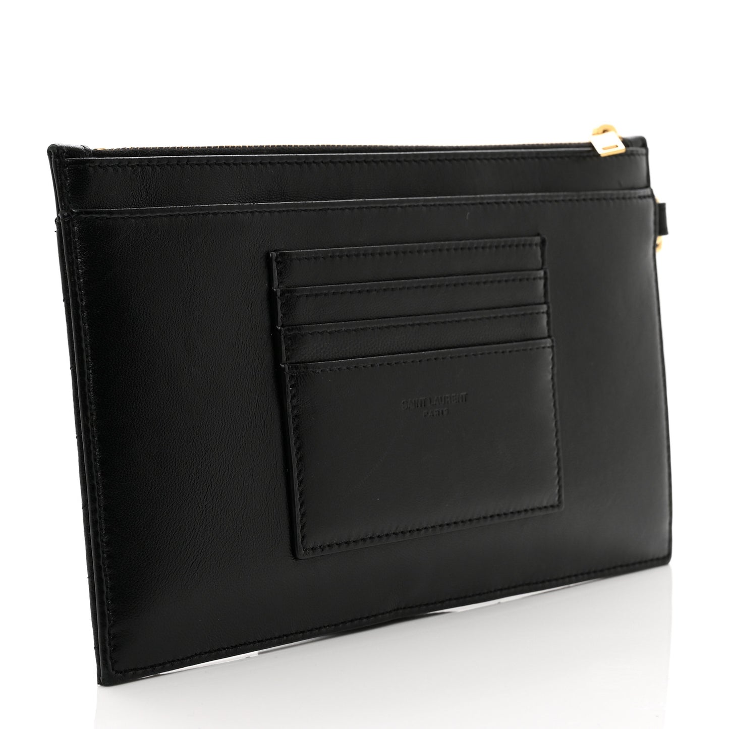 Lambskin Chevron Monogram Large Bill Pouch Black