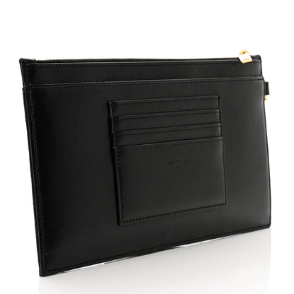 Saint Laurent Lambskin Chevron Monogram Large Bill Pouch Black 3 of 9