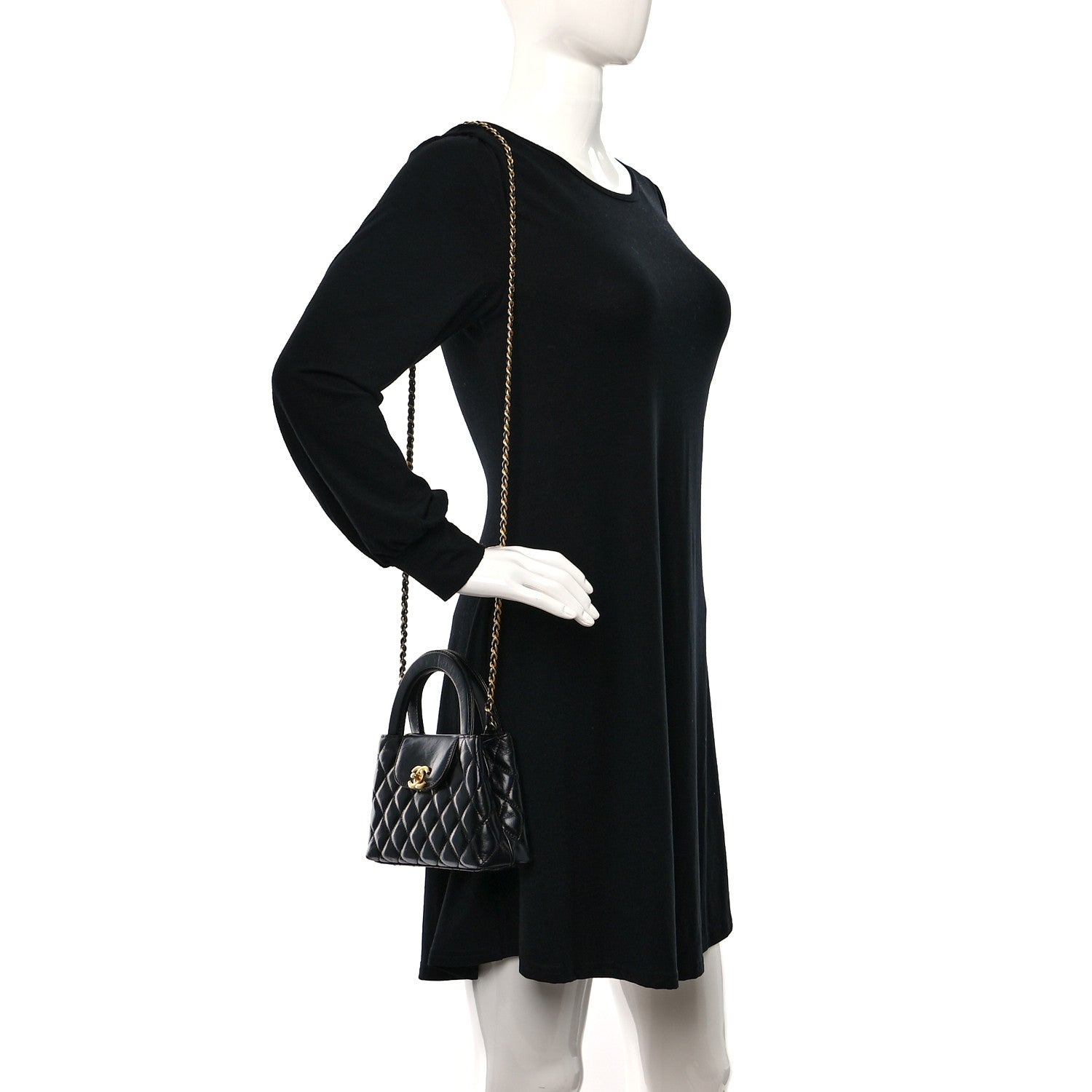 Chanel Shiny Aged Calfskin Quilted Nano Kelly Shopper Black 3 of 16