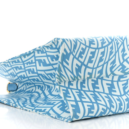 Fendi X SARAH COLEMAN Glazed Canvas Vitello King FF Vertigo Shopping Tote Bag Cyber Blue White 9 of 11