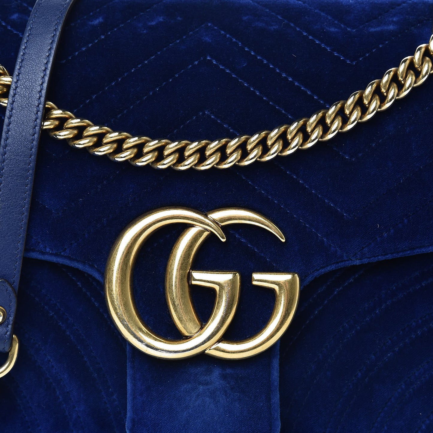 Velvet Matelasse Medium GG Marmont Shoulder Bag Cobalt Blue