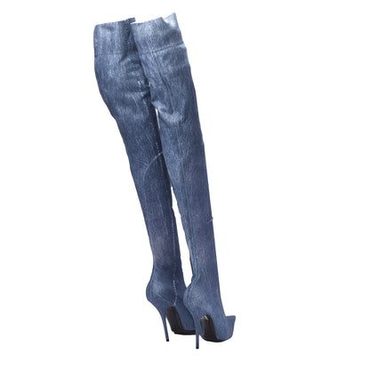 Balenciaga Denim Print Spandex Knife Over The Knee Boots 40 4 of 8