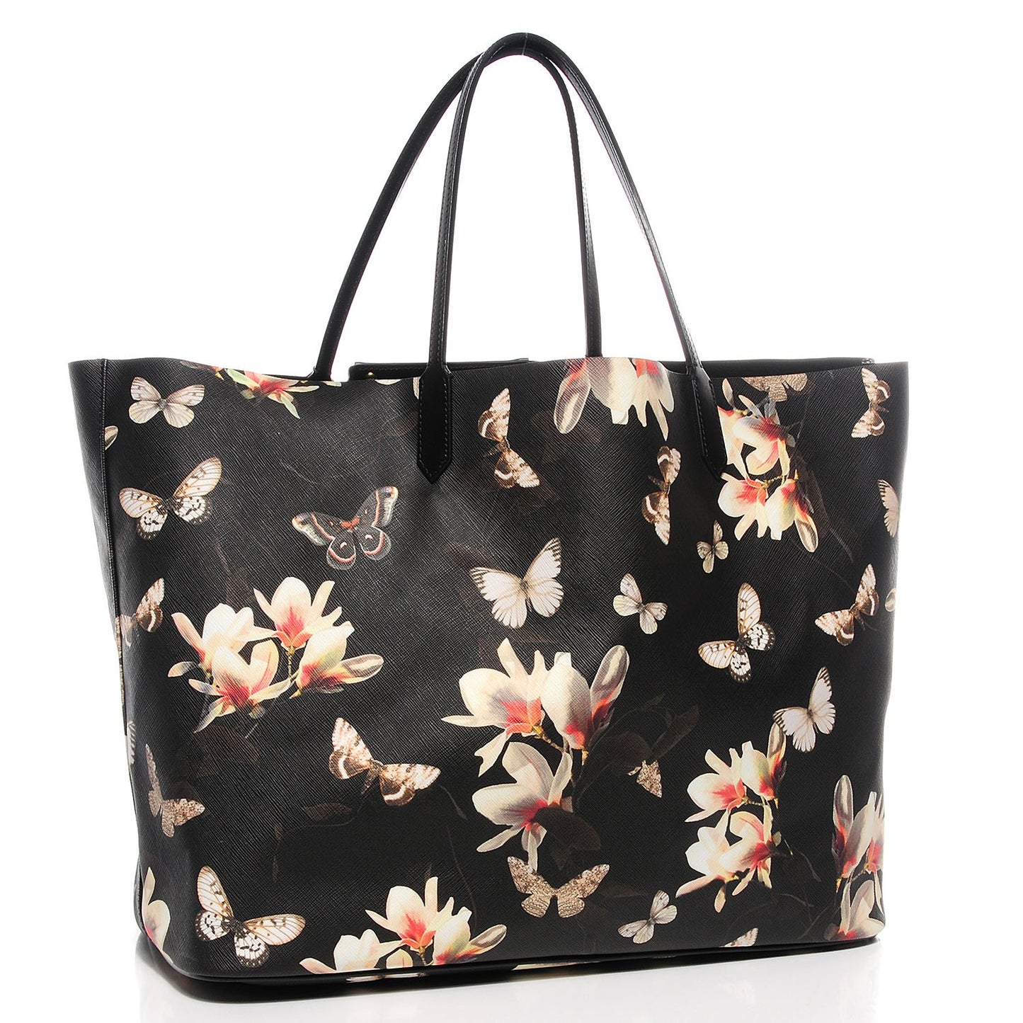 Textured Coated Canvas Magnolia and Moth Print Large Antigona Tote
