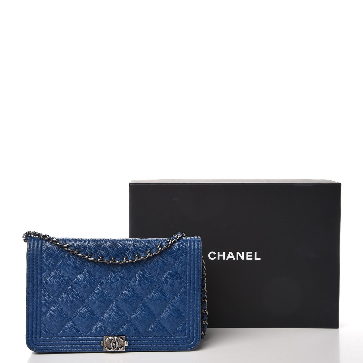 Caviar Quilted Boy Wallet On Chain WOC Blue