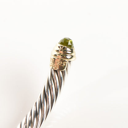 David Yurman Sterling Silver 14K Yellow Gold Peridot 5mm Cable Classics Bracelet 4 of 5