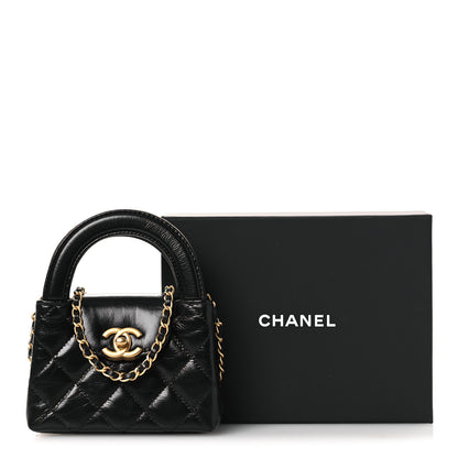 Chanel Shiny Aged Calfskin Quilted Mini Nano Kelly Shopper Black 10 of 10