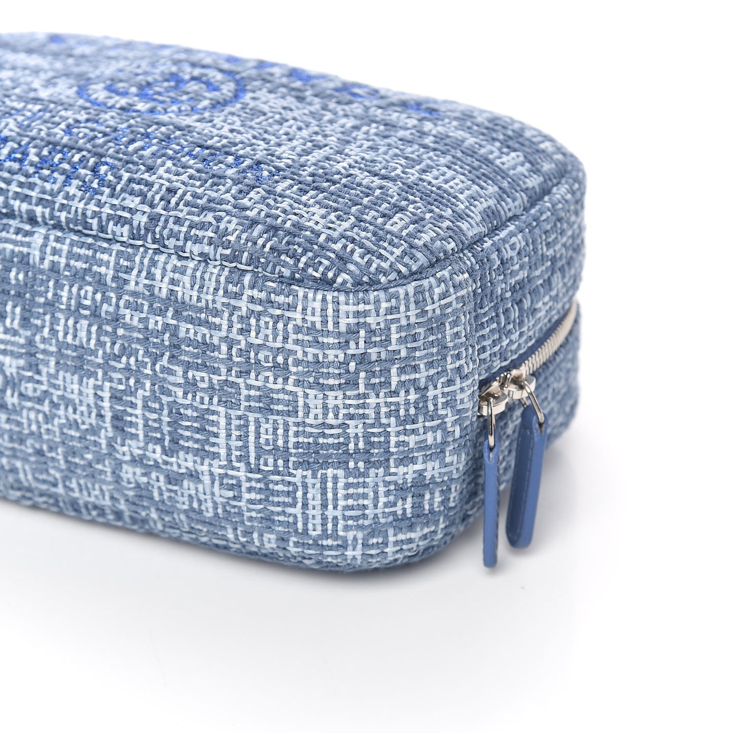 Woven Straw Raffia Deauville Cosmetic Pouch Blue