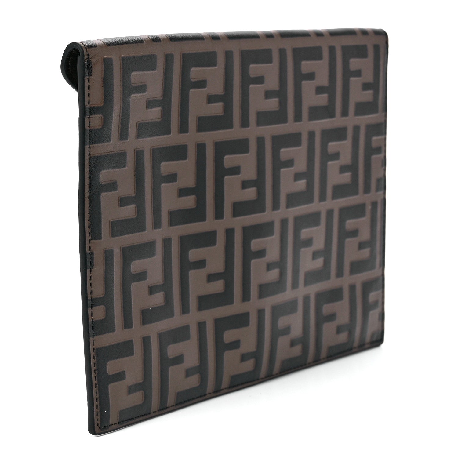 Fendi Vitello Soft F is Fendi Bi-Color FF 1974 Embossed Envelope Pouch Maya Black 3 of 13