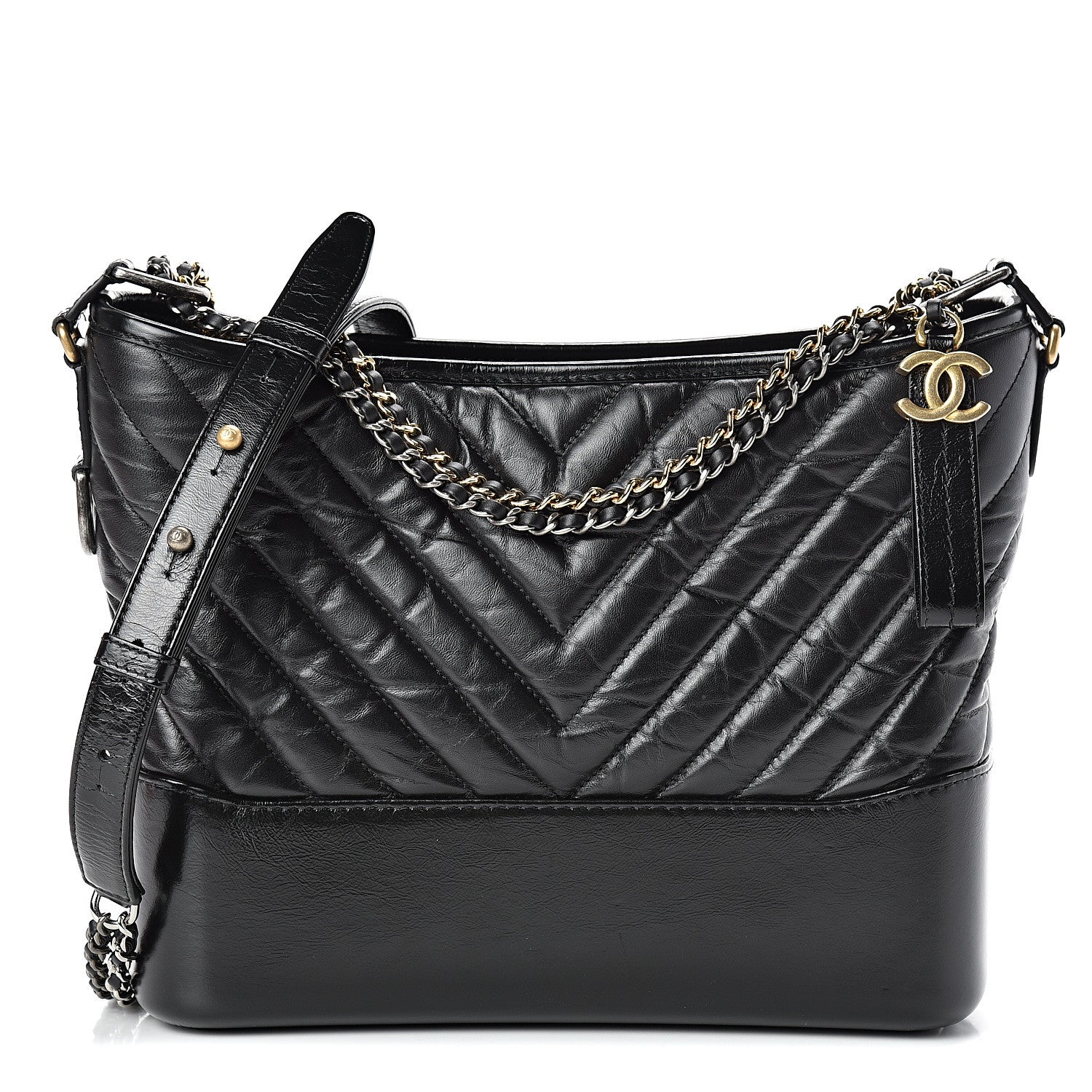 Chanel Aged Calfskin Chevron Quilted Medium Gabrielle Hobo Black 1 of 9