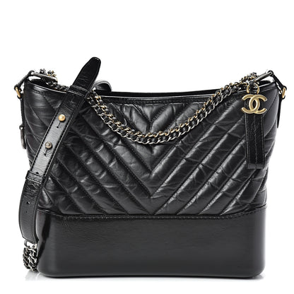Chanel Aged Calfskin Chevron Quilted Medium Gabrielle Hobo Black 1 of 9
