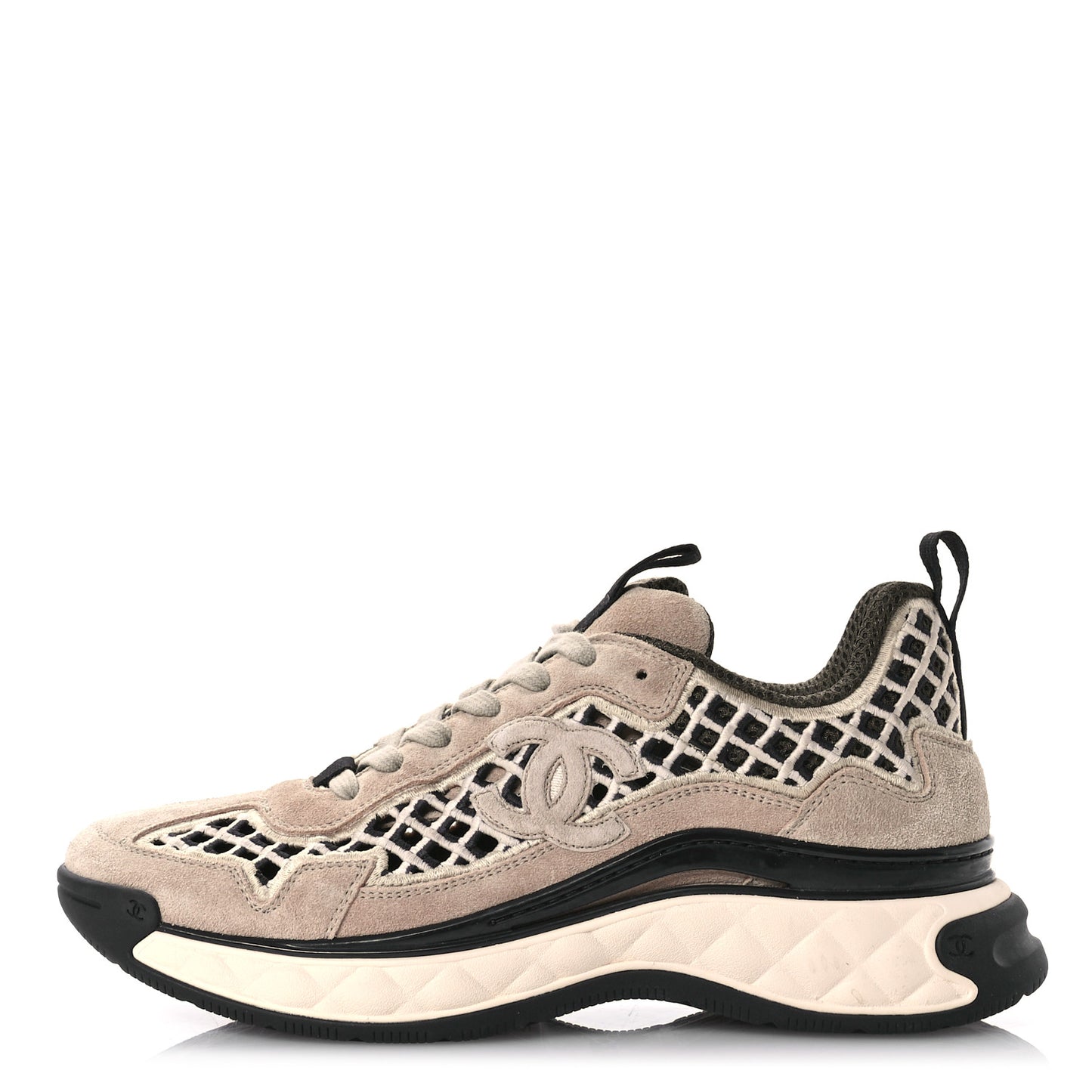 Suede Calfskin Embroidered CC Sneakers 41 Beige Black