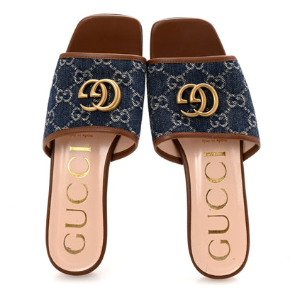 Gucci New Denim GG Monogram Miro Soft Calfskin Jolie Slide Sandals 37 Blue Tea Cuir Epilog 2 of 11