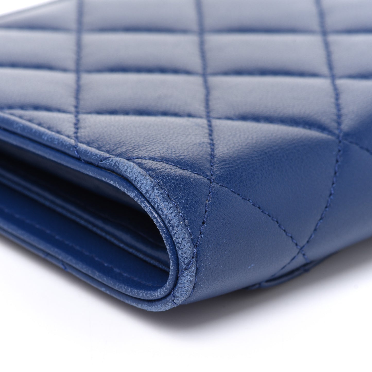 Lambskin Quilted Yen Wallet Blue
