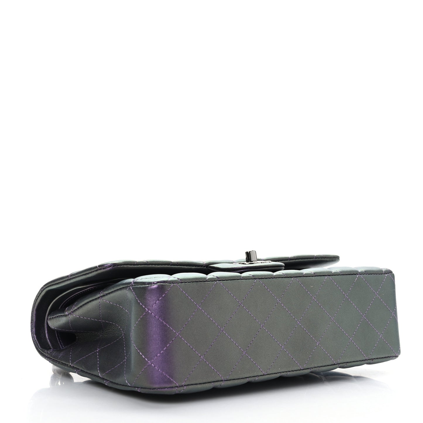 Iridescent Lambskin Quilted Medium Double Flap Dark Purple