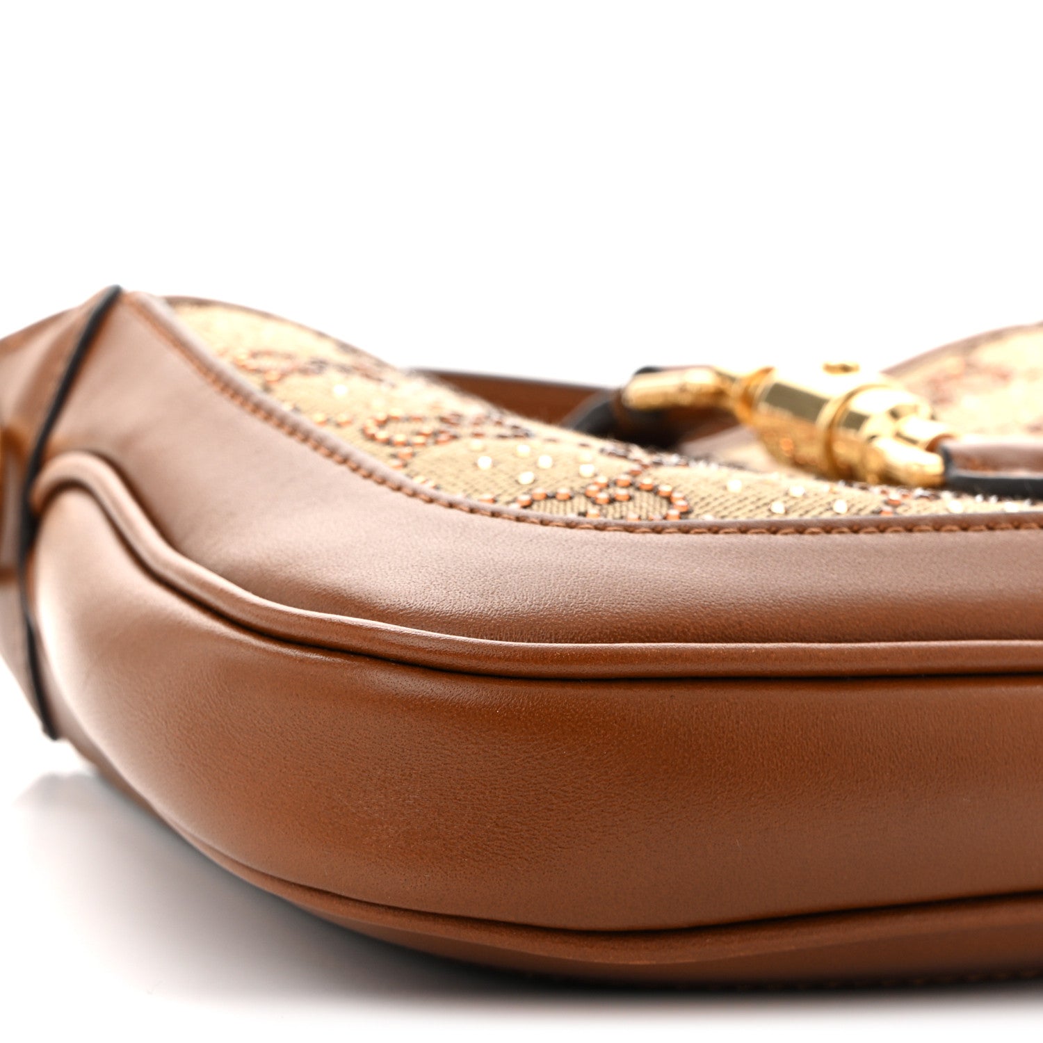 Gucci New Canvas Charisma Calfskin Crystal GG Monogram Mini Jackie 1961 Hobo Camel Ebony 9 of 12