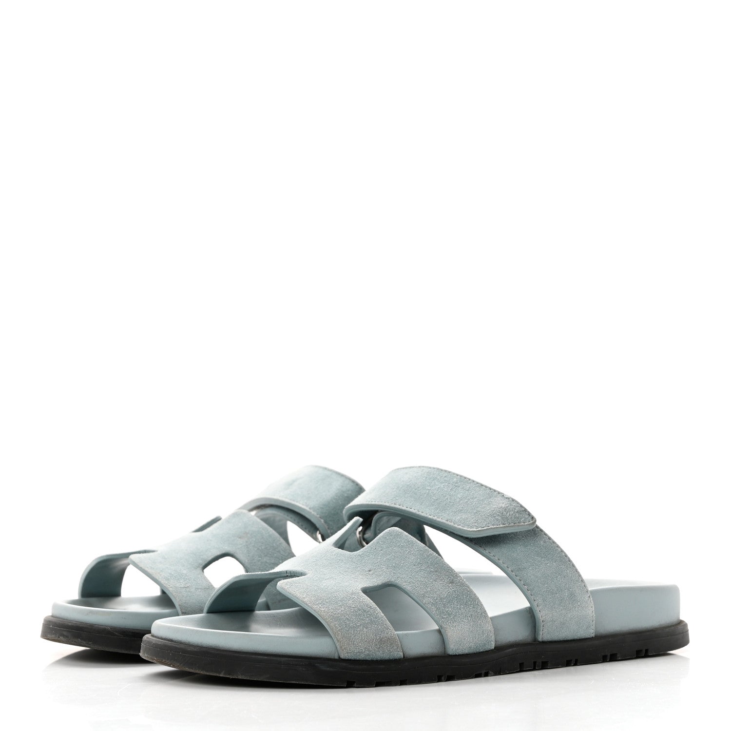 Hermes Suede Goatskin Womens Chypre Sandals 38 Vert D'eau 3 of 12