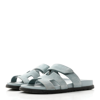 Hermes Suede Goatskin Womens Chypre Sandals 38 Vert D'eau 3 of 12