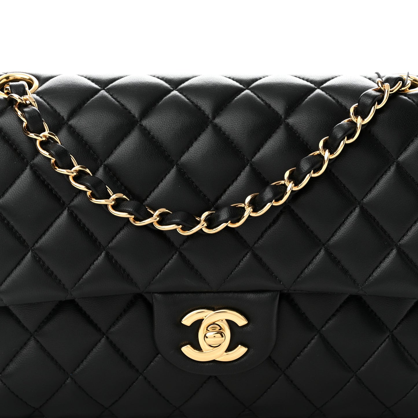 Lambskin Quilted Medium Double Flap Black