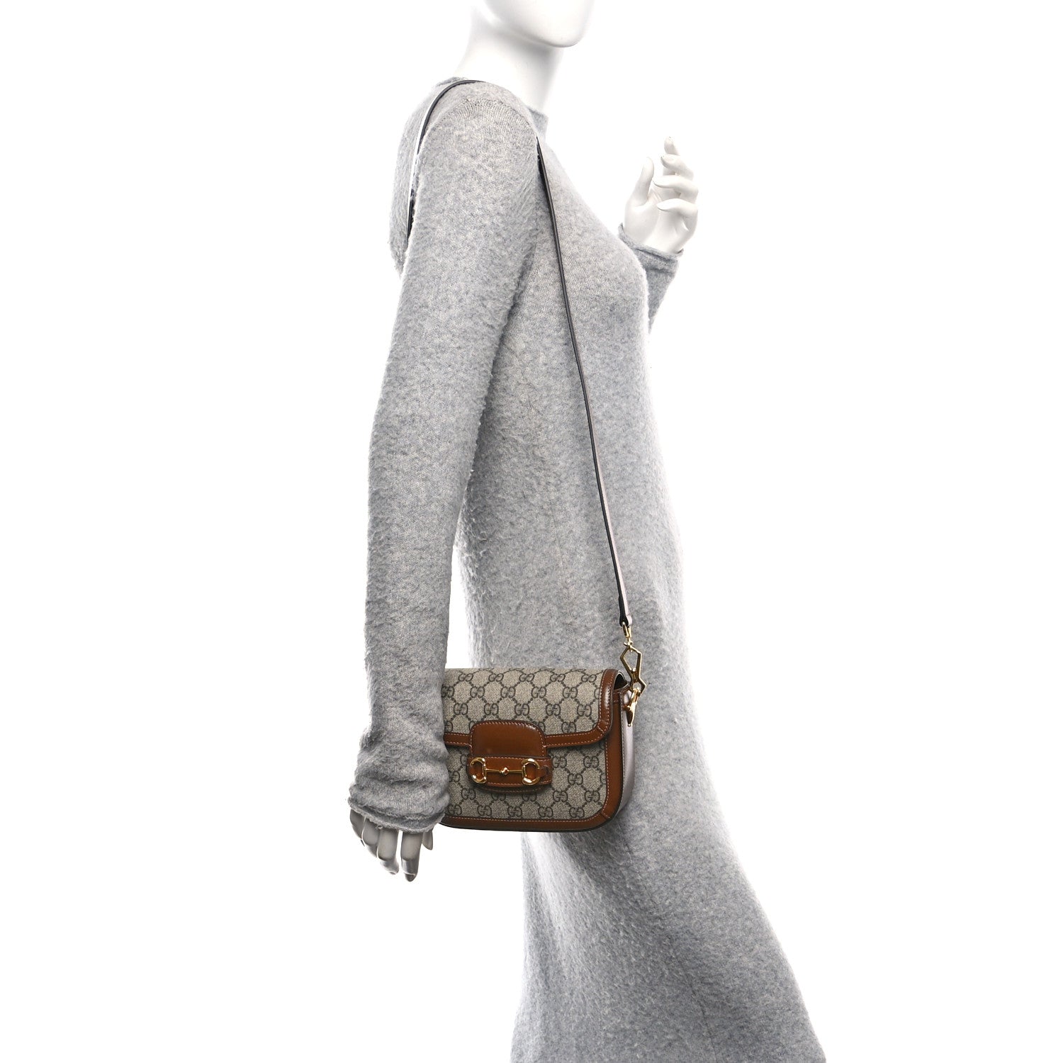 Gucci GG Supreme Monogram Web Mini Horsebit 1955 Shoulder Bag Beige Brown Sugar 2 of 10