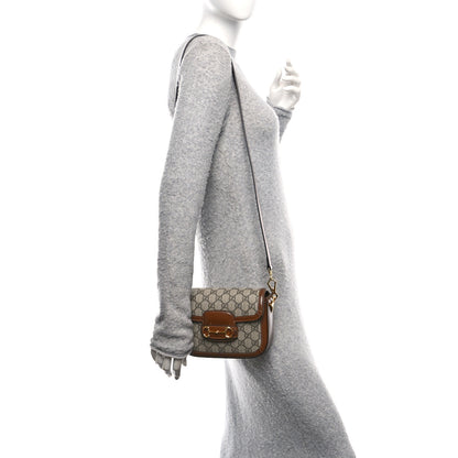 Gucci GG Supreme Monogram Web Mini Horsebit 1955 Shoulder Bag Beige Brown Sugar 2 of 10