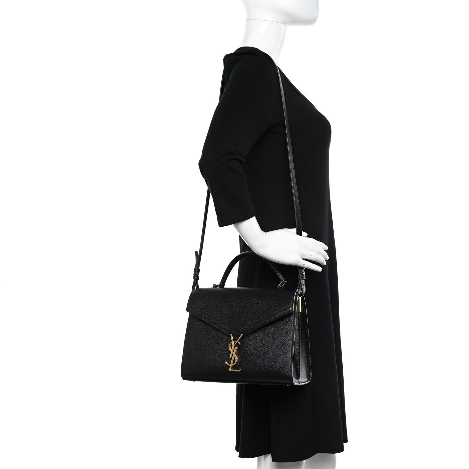 Saint Laurent Grain de Poudre Medium Classic Monogram Cassandra Top Handle Black Rouge Legion 2 of 10