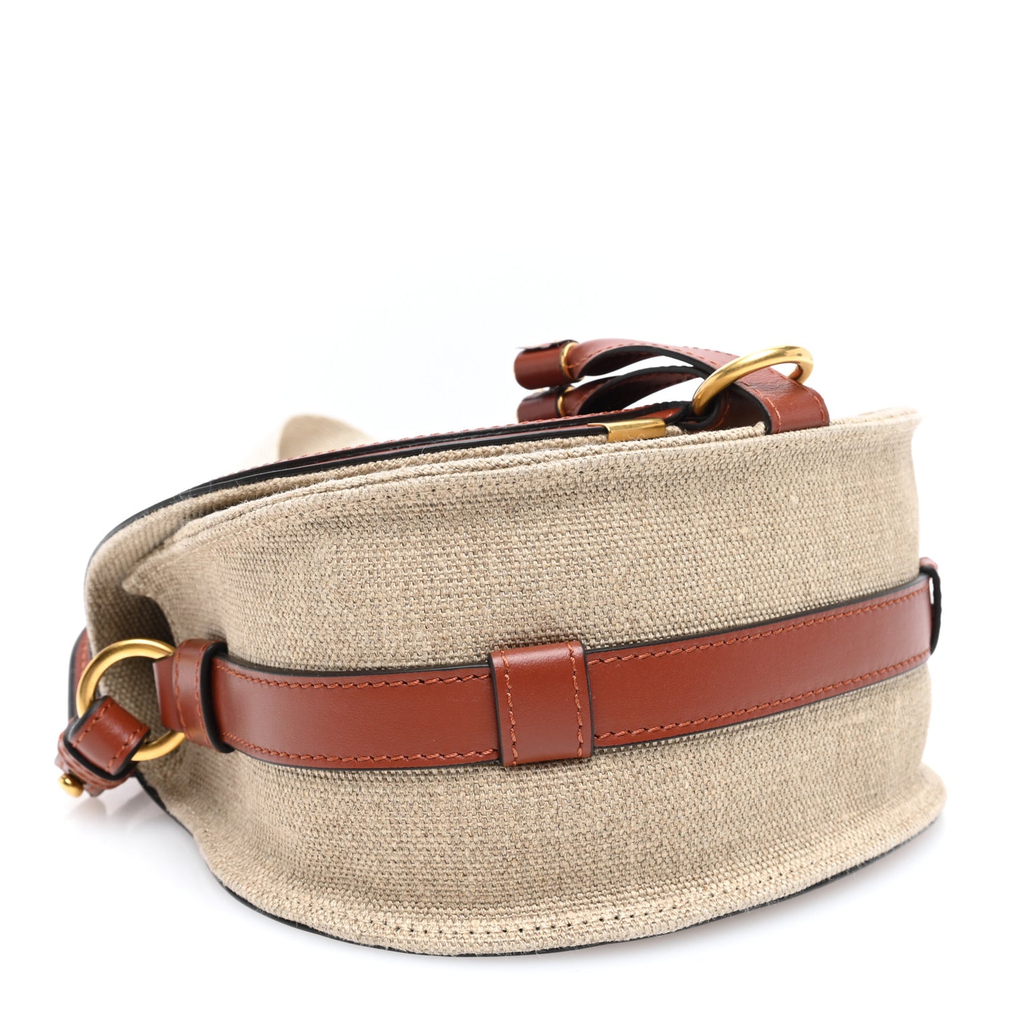 Linen Calfskin Small Marcie Saddle Bag Sepia Brown