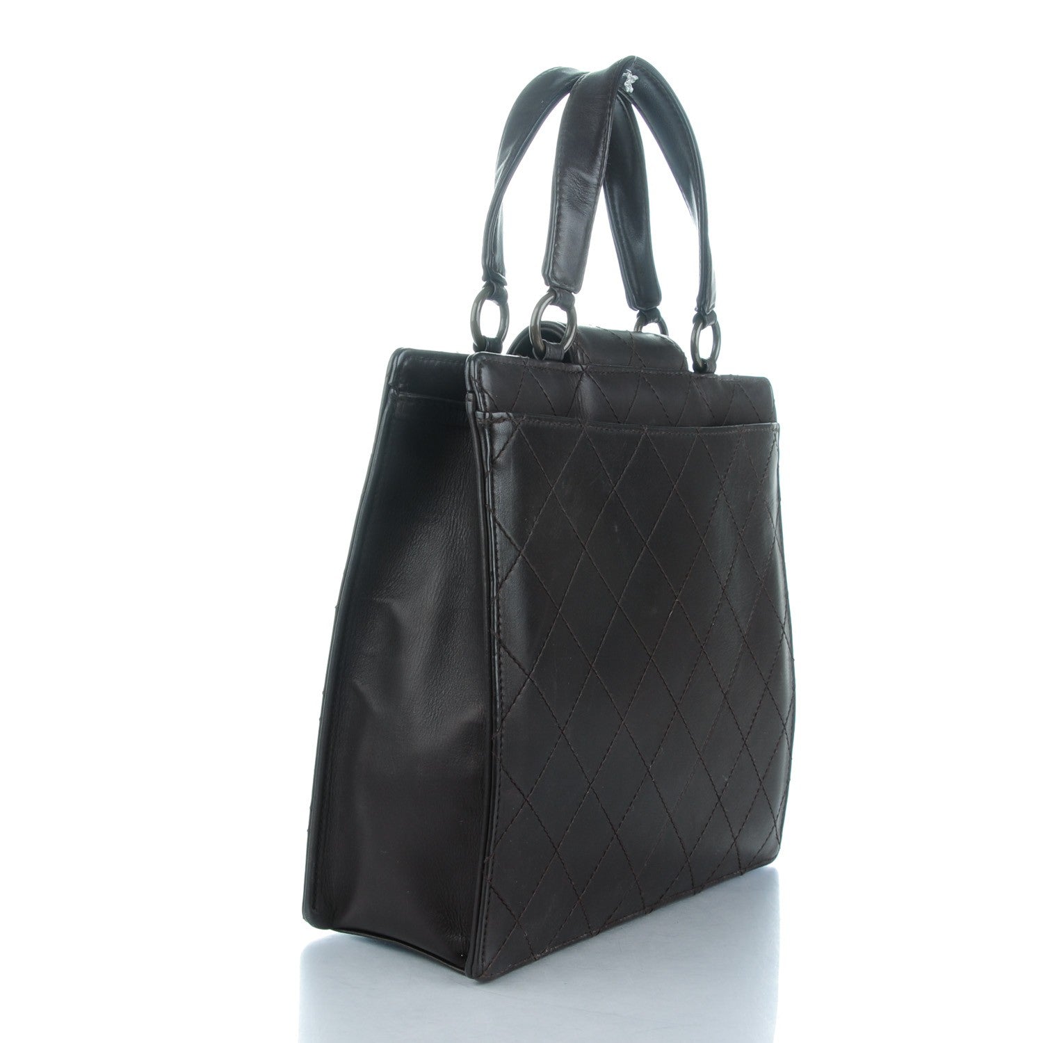 Chanel Lambskin Quilted Top Handle Bag Dark Brown 3 of 9