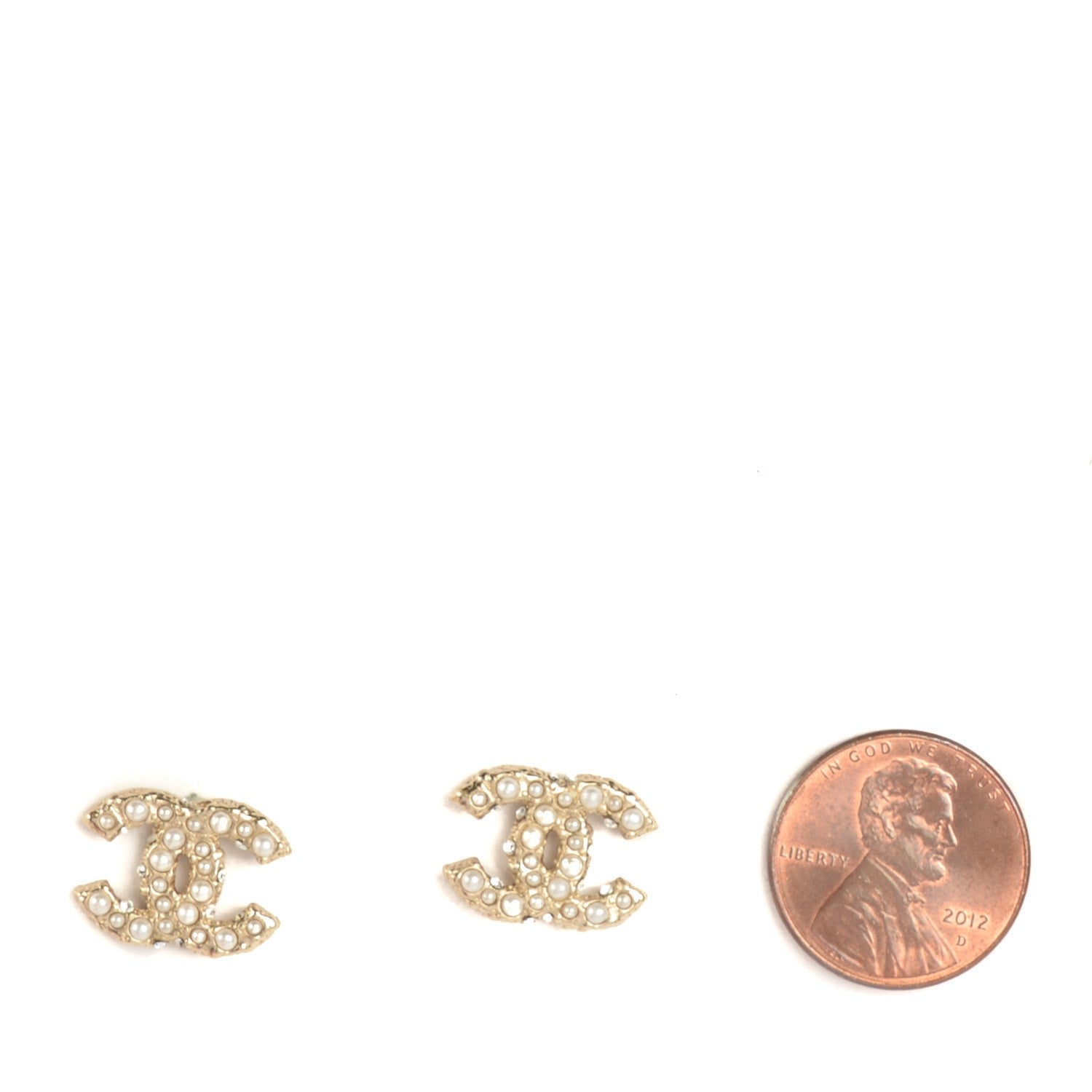 Chanel Crystal Pearl CC Earrings Light Gold 2 of 5