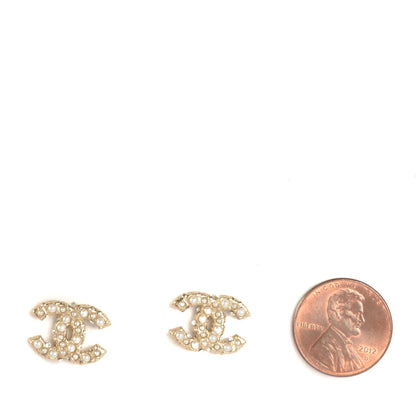 Chanel Crystal Pearl CC Earrings Light Gold 2 of 5