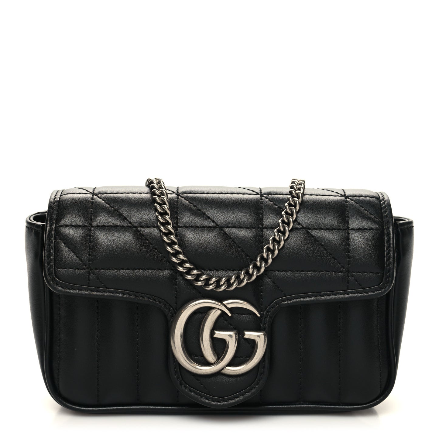 Calfskin Matelasse Aria Super Mini GG Marmont Shoulder Bag Black