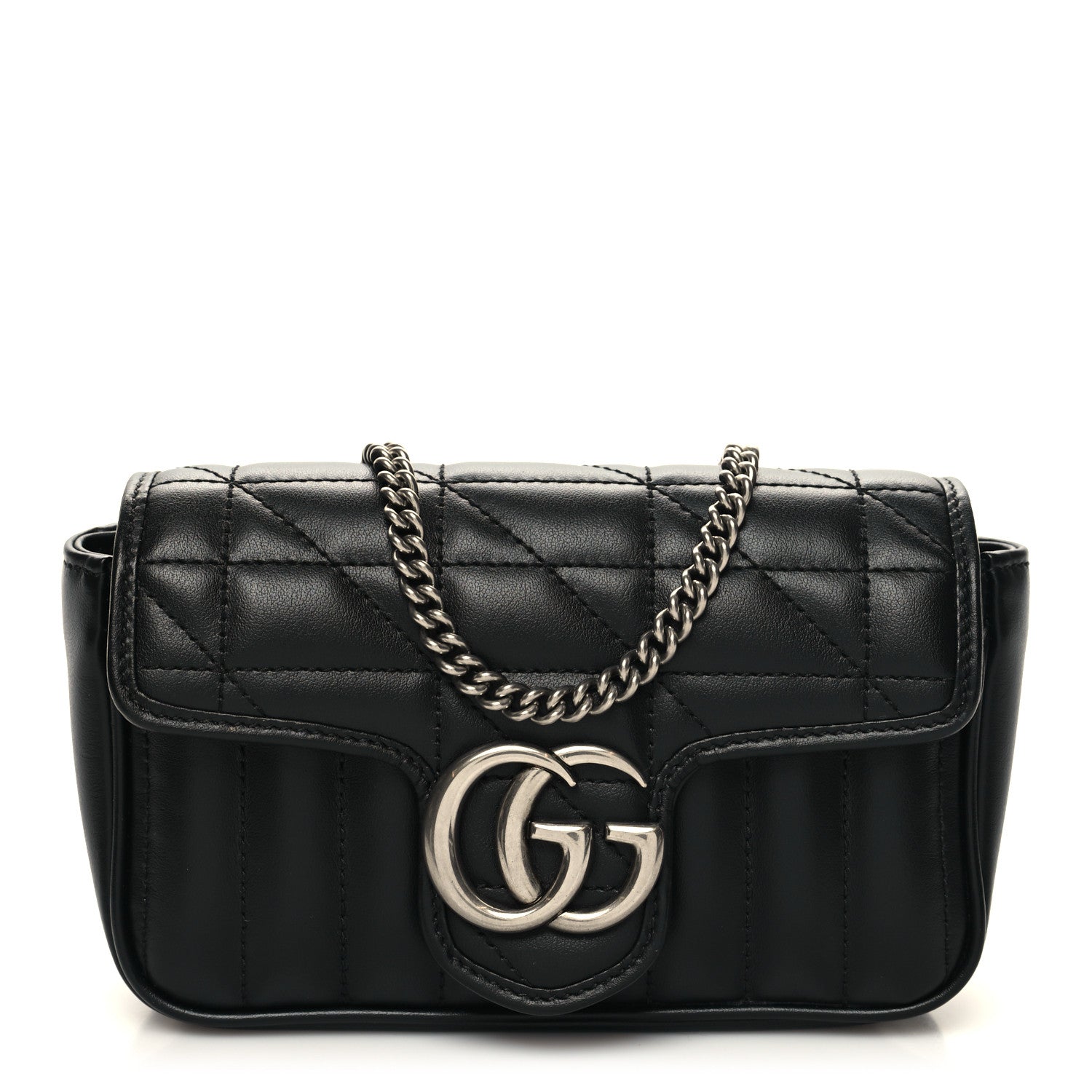 Gucci Calfskin Matelasse Aria Super Mini GG Marmont Shoulder Bag Black 1 of 10