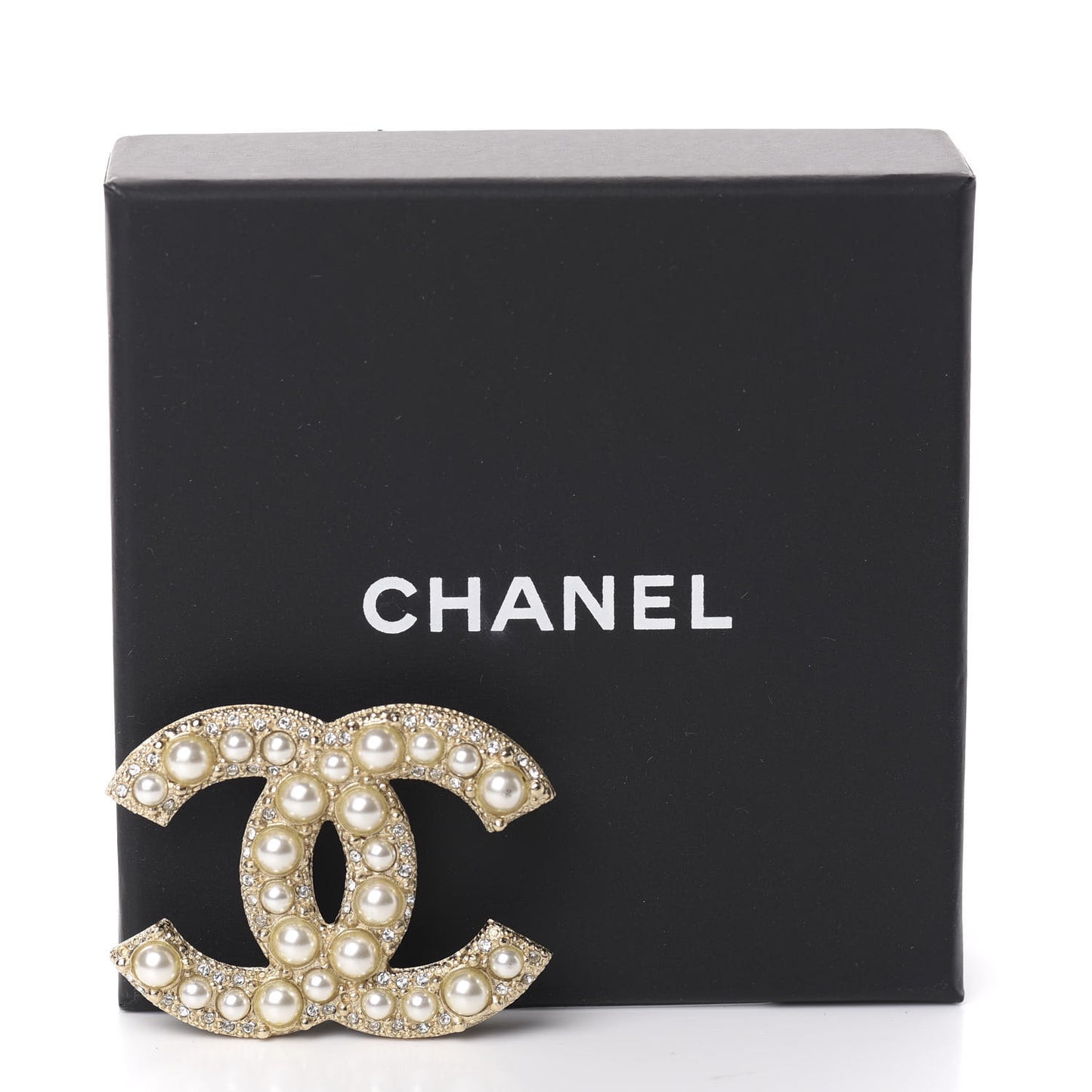 Pearl Crystal CC Brooch Gold