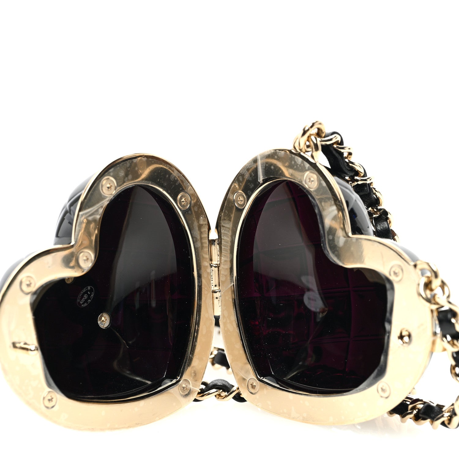 Chanel Resin CC Heart Crossbody Locket Necklace Gold Black 5 of 8