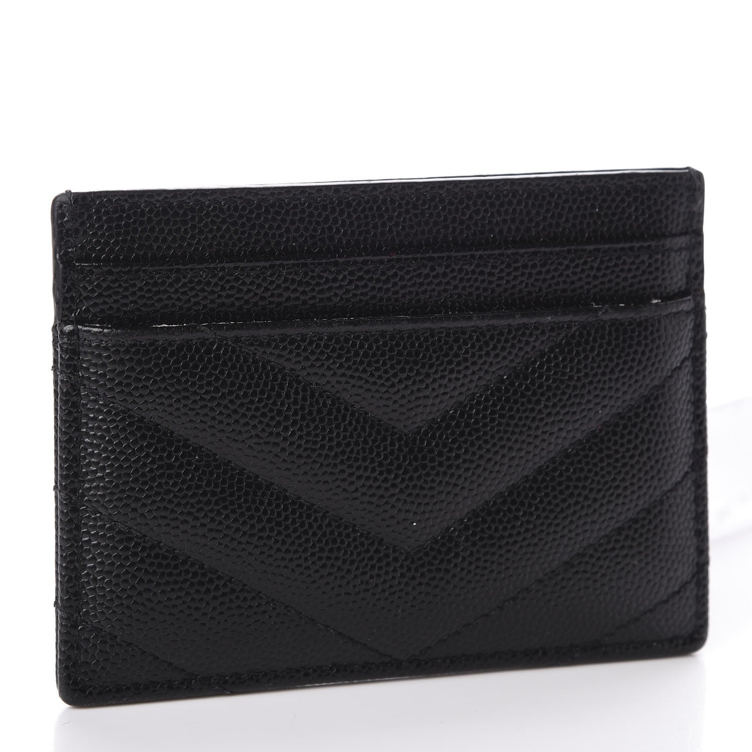 Saint Laurent Grain De Poudre Matelasse Chevron Monogram Credit Card Case Black 2 of 7