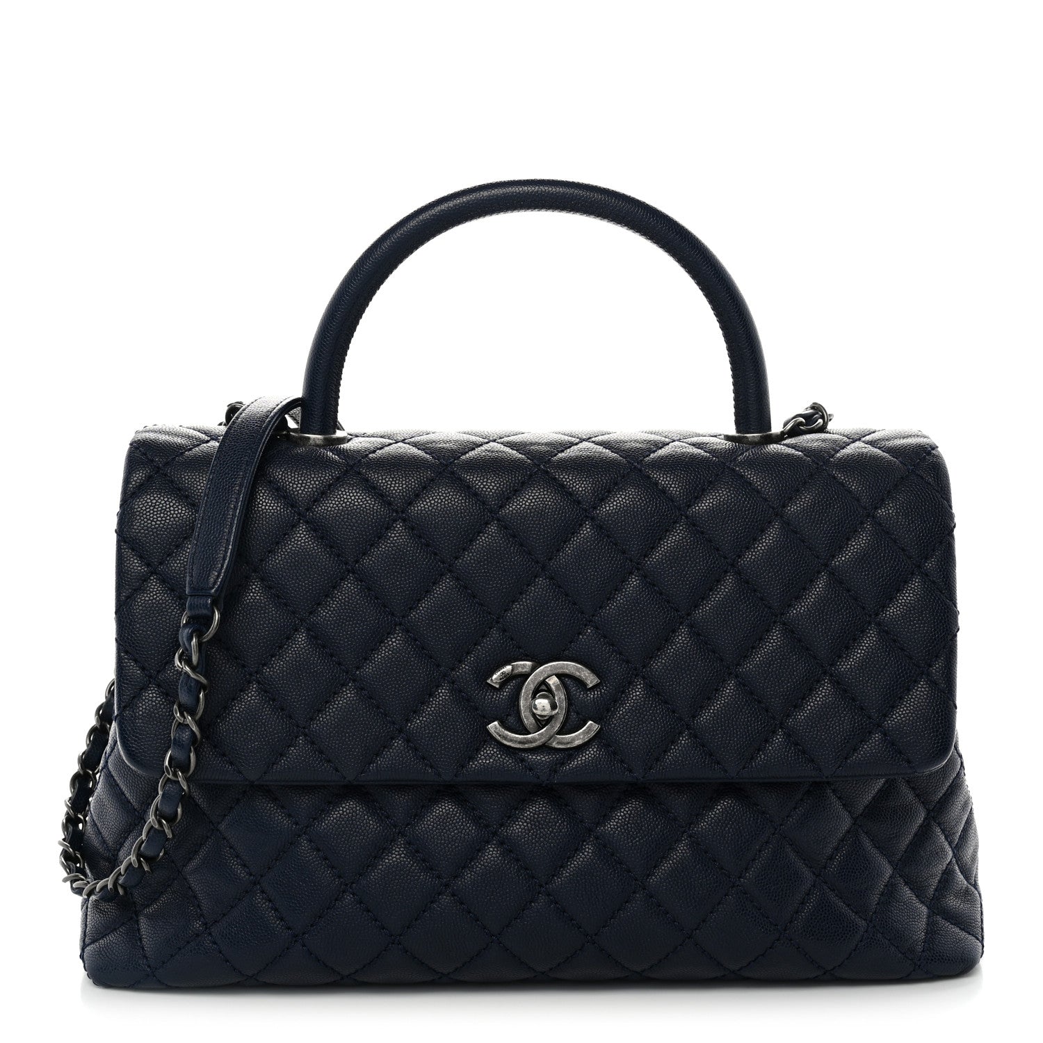 Chanel Caviar Quilted Medium Coco Handle Flap Navy Blue 1 of 10