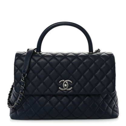 Chanel Caviar Quilted Medium Coco Handle Flap Navy Blue 1 of 10