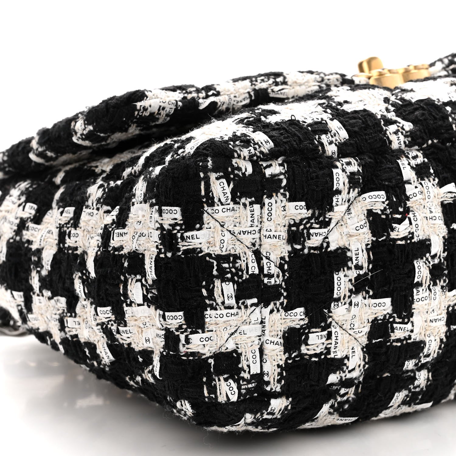 Chanel Tweed Quilted Large Chanel 19 Flap Black Ecru White 8 of 9